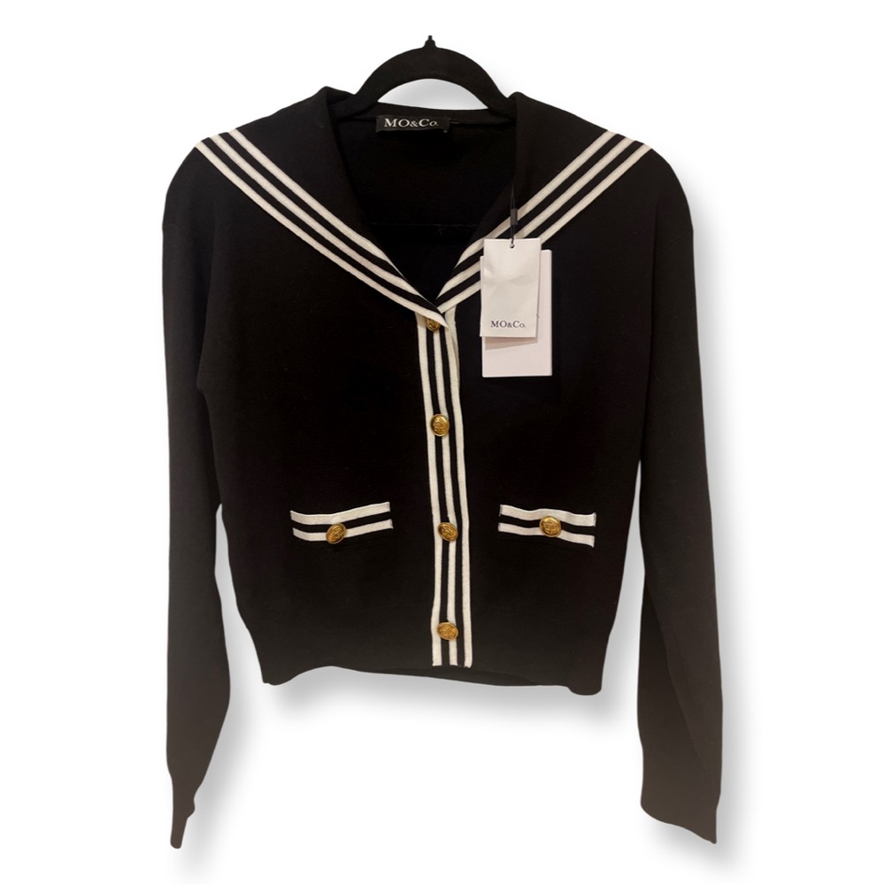 Mô & Co Black Sailor-Style Button Cardigan